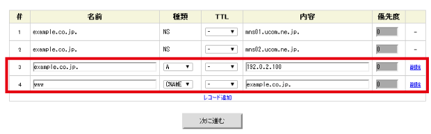 DNS設定ツールマニュアル４. レコード情報編集